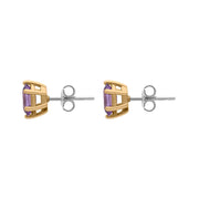 9ct Yellow Gold Sterling Silver Amethyst Stepping Stones 4x7mm Oval Claw Set Stud Earrings E1293_2