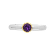 9ct Yellow Gold Sterling Silver Amethyst Stepping Stones 5mm Round Bezel Set Ring