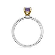 9ct Yellow Gold Sterling Silver Amethyst Stepping Stones 5mm Round Claw Set Ring