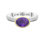 9ct Yellow Gold Sterling Silver Amethyst Stepping Stones 6x8mm Oval Bezel Set Ring. R578