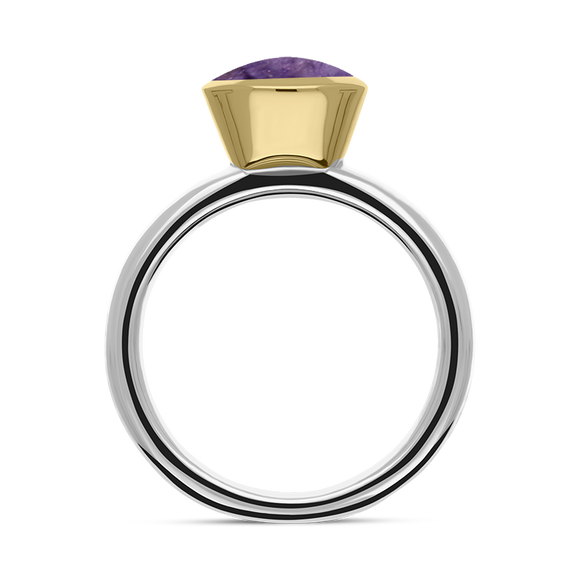 9ct Yellow Gold Sterling Silver Blue John Stepping Stones 6x8mm Oval Bezel Set Ring. R578_2