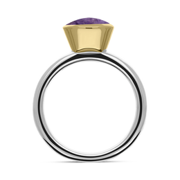 9ct Yellow Gold Sterling Silver Blue John Stepping Stones 6x8mm Oval Bezel Set Ring. R578_2