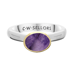 9ct Yellow Gold Sterling Silver Blue John Stepping Stones 6x8mm Oval Bezel Set Ring. R578_3