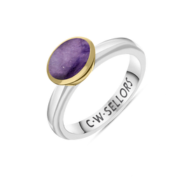 9ct Yellow Gold Sterling Silver Blue John Stepping Stones 6x8mm Oval Bezel Set Ring. R578