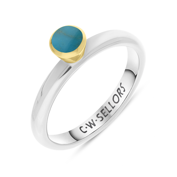 9ct Yellow Gold Sterling Silver Turquoise Stepping Stones 5mm Round Bezel Set Ring. R577