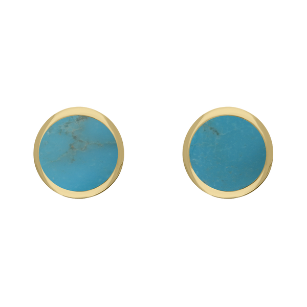 9ct Yellow Gold Sterling Silver Turquoise Stepping Stones 5mm Round Stud Earrings E1296