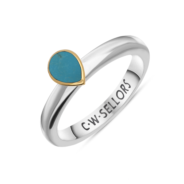 9ct Yellow Gold Sterling Silver Turquoise Stepping Stones 5x7mm Pear Cut Bezel Set Ring R575