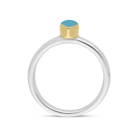 9ct Yellow Gold Sterling Silver Turquoise Stepping Stones 5x7mm Pear Cut Bezel Set Ring R575_3