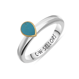 9ct Yellow Gold Sterling Silver Turquoise Stepping Stones 5x7mm Pear Cut Bezel Set Ring R575