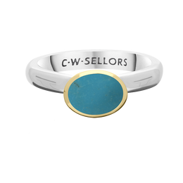 9ct Yellow Gold Sterling Silver Turquoise Stepping Stones 6x8mm Oval Bezel Set Ring. R578_2