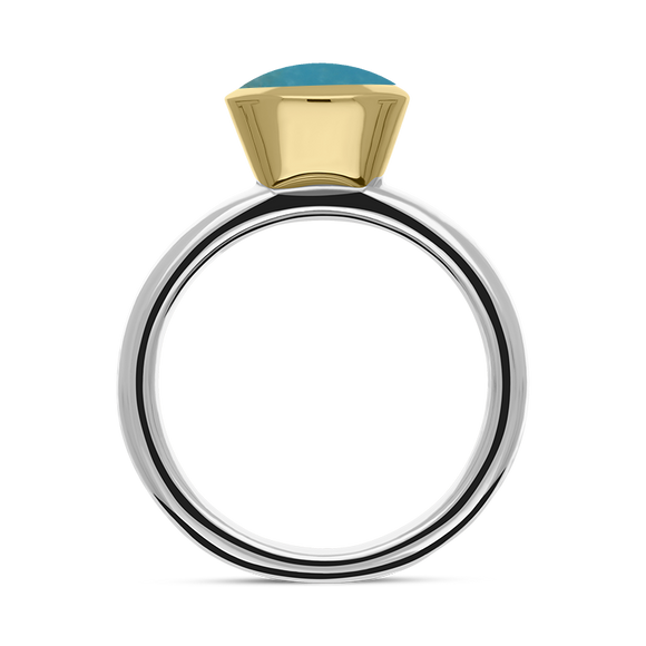 9ct Yellow Gold Sterling Silver Turquoise Stepping Stones 6x8mm Oval Bezel Set Ring. R578_3