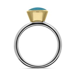 9ct Yellow Gold Sterling Silver Turquoise Stepping Stones 6x8mm Oval Bezel Set Ring. R578_3