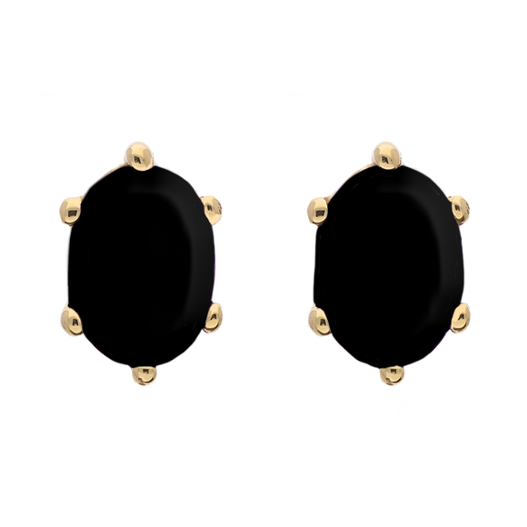 9ct Yellow Gold Sterling Silver Whitby Jet Stepping Stones 4x7mm Oval Claw Set Stud Earrings E1293