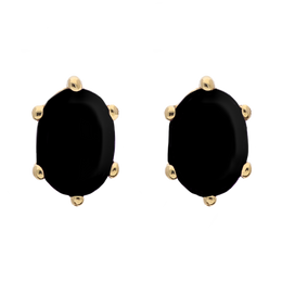9ct Yellow Gold Sterling Silver Whitby Jet Stepping Stones 4x7mm Oval Claw Set Stud Earrings E1293