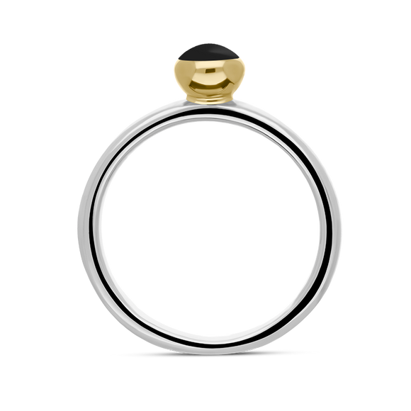 9ct Yellow Gold Sterling Silver Whitby Jet Stepping Stones 5mm Round Bezel Set Ring R573_2