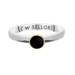 9ct Yellow Gold Sterling Silver Whitby Jet Stepping Stones 5mm Round Bezel Set Ring R573_3