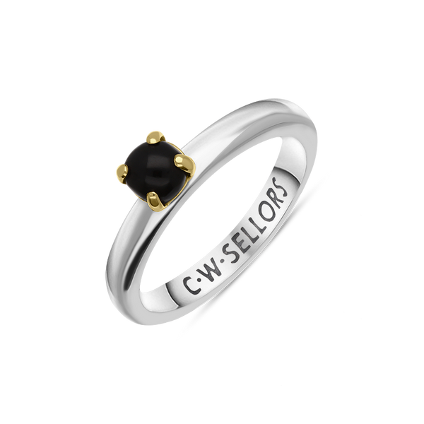 9ct Yellow Gold Sterling Silver Whitby Jet Stepping Stones 5mm Round Claw Set Ring R572