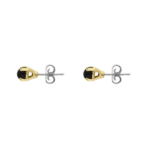 9ct Yellow Gold Sterling Silver Whitby Jet Stepping Stones 5mm Round Claw Set Stud Earrings E1297_2