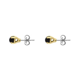 9ct Yellow Gold Sterling Silver Whitby Jet Stepping Stones 5mm Round Claw Set Stud Earrings E1297_2