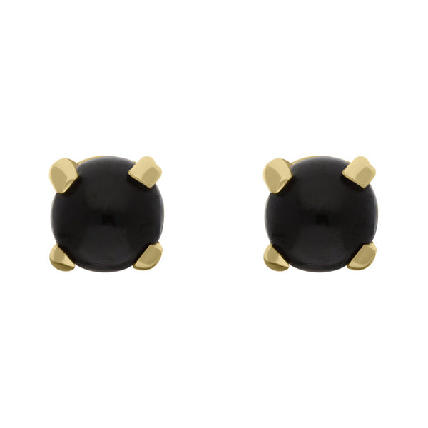 9ct Yellow Gold Sterling Silver Whitby Jet Stepping Stones 5mm Round Claw Set Stud Earrings E1297
