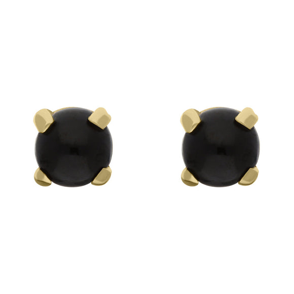 9ct Yellow Gold Sterling Silver Whitby Jet Stepping Stones 5mm Round Claw Set Stud Earrings E1297