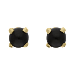 9ct Yellow Gold Sterling Silver Whitby Jet Stepping Stones 5mm Round Claw Set Stud Earrings E1297