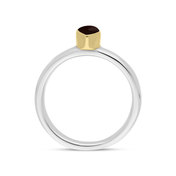 9ct Yellow Gold Sterling Silver Whitby Jet Stepping Stones 5x7mm Pear Cut Bezel Set Ring R575_3