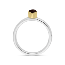 9ct Yellow Gold Sterling Silver Whitby Jet Stepping Stones 5x7mm Pear Cut Bezel Set Ring R575_3