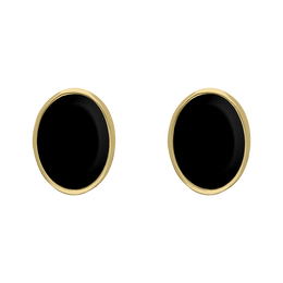 9ct Yellow Gold Sterling Silver Whitby Jet Stepping Stones 6x8mm Oval Stud Earrings E1298