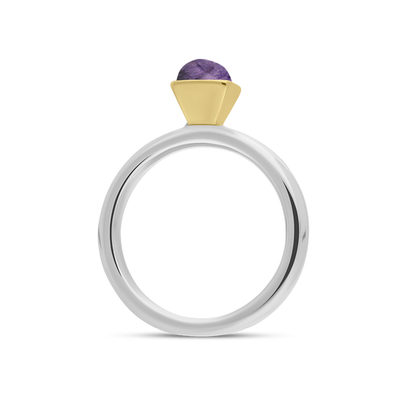 9ct Yellow Gold Sterling Silver Blue John Stepping Stones 5mm Square Bezel Set Ring. R576_2