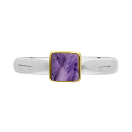 9ct Yellow Gold Sterling Silver Blue John Stepping Stones 5mm Square Bezel Set Ring. R576_3