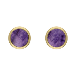 9ct Yellow Gold Sterling Silver Blue John Stepping Stones 5mm Round Stud Earrings E1296