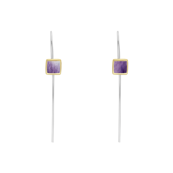 9ct Yellow Gold Sterling Silver Blue John Stepping Stones 5mm Square Hook Earrings E1302