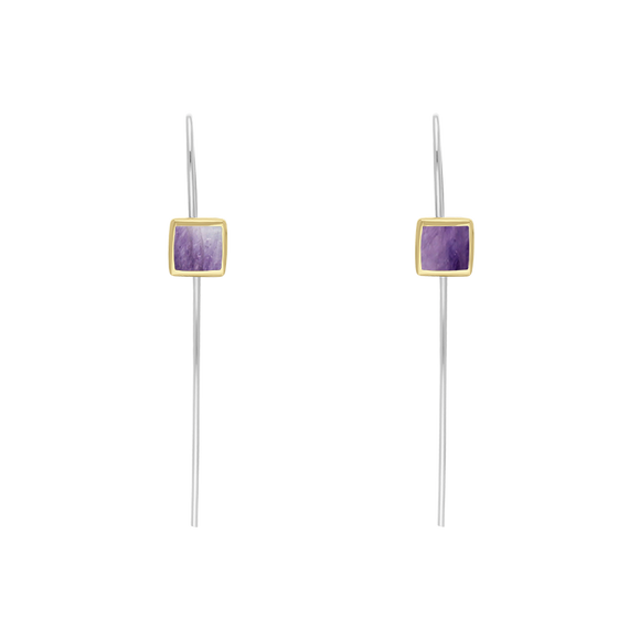 9ct Yellow Gold Sterling Silver Blue John Stepping Stones 5mm Square Hook Earrings E1302