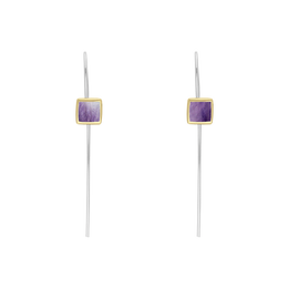 9ct Yellow Gold Sterling Silver Blue John Stepping Stones 5mm Square Hook Earrings E1302