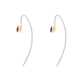 9ct Yellow Gold Sterling Silver Blue John Stepping Stones 5x7mm Pear Drop Hook Earrings E1301