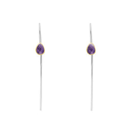 9ct Yellow Gold Sterling Silver Blue John Stepping Stones 5x7mm Pear Drop Hook Earrings E1301