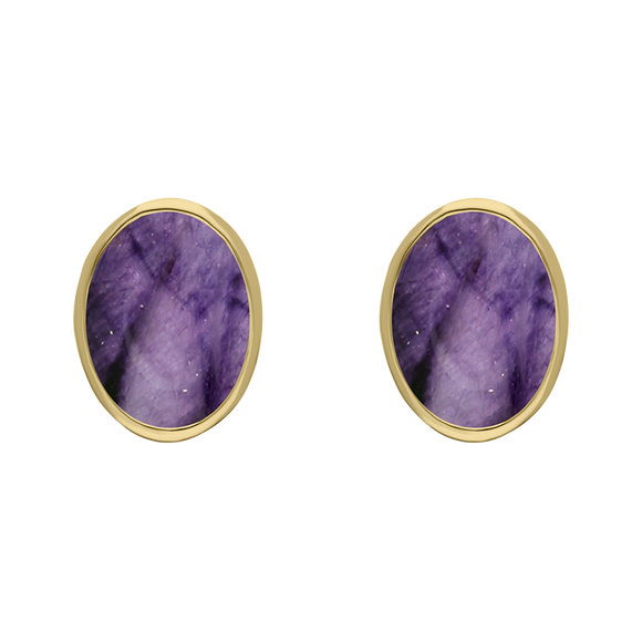 9ct Yellow Gold Sterling Silver Blue John Stepping Stones 6x8mm Oval Stud Earrings E1298