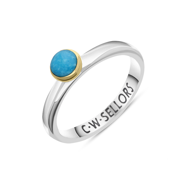 9ct Yellow Gold Sterling Silver Turquoise Stepping Stones 5mm Round Bezel Set Ring R573