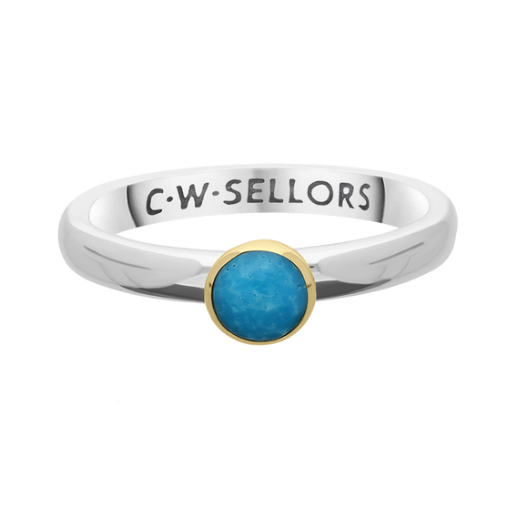 9ct Yellow Gold Sterling Silver Turquoise Stepping Stones 5mm Round Bezel Set Ring R573_3