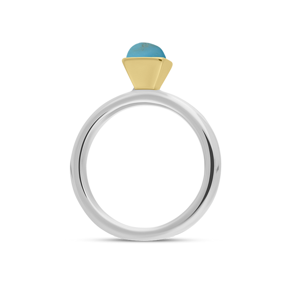 9ct Yellow Gold Sterling Silver Turquoise Stepping Stones 5mm Square Bezel Set Ring. R576_2