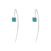 9ct Yellow Gold Sterling Silver Turquoise Stepping Stones 5mm Square Hook Earrings E1302_2
