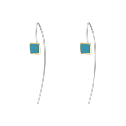 9ct Yellow Gold Sterling Silver Turquoise Stepping Stones 5mm Square Hook Earrings E1302_2