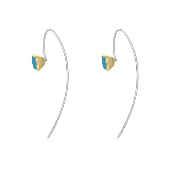 9ct Yellow Gold Sterling Silver Turquoise Stepping Stones 5mm Square Hook Earrings E1302_3