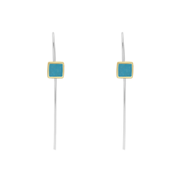 9ct Yellow Gold Sterling Silver Turquoise Stepping Stones 5mm Square Hook Earrings E1302