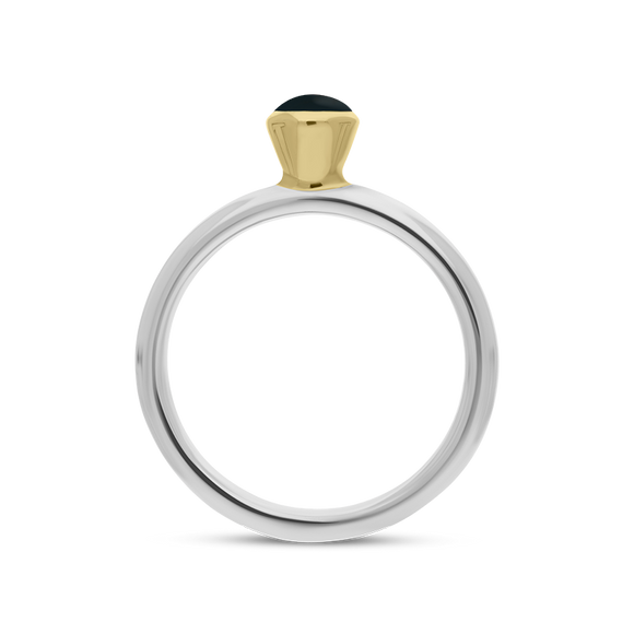 9ct Yellow Gold Sterling Silver Whitby Jet Stepping Stones 5mm Round Bezel Set Ring. R577_2