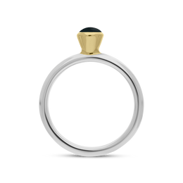 9ct Yellow Gold Sterling Silver Whitby Jet Stepping Stones 5mm Round Bezel Set Ring. R577_2