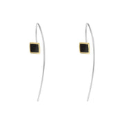 9ct Yellow Gold Sterling Silver Whitby Jet Stepping Stones 5mm Square Hook Earrings E1302_2