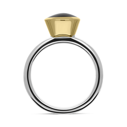 9ct Yellow Gold Sterling Silver Whitby Jet Stepping Stones 6x8mm Oval Bezel Set Ring. R578_3