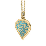 9ct Yellow Gold Turquoise Flore Filigree Medium Heart Necklace. P3630._2